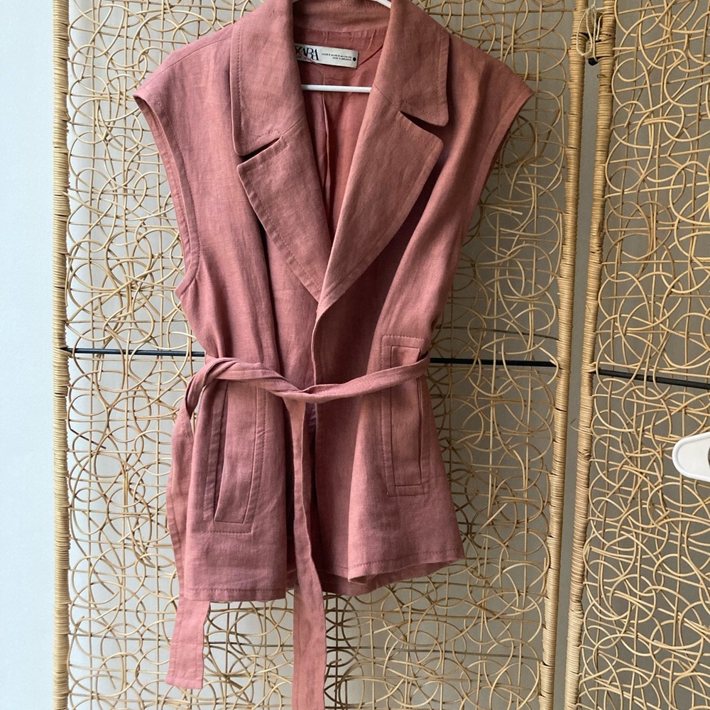 Zara Pink Sleeveless Belted Vest